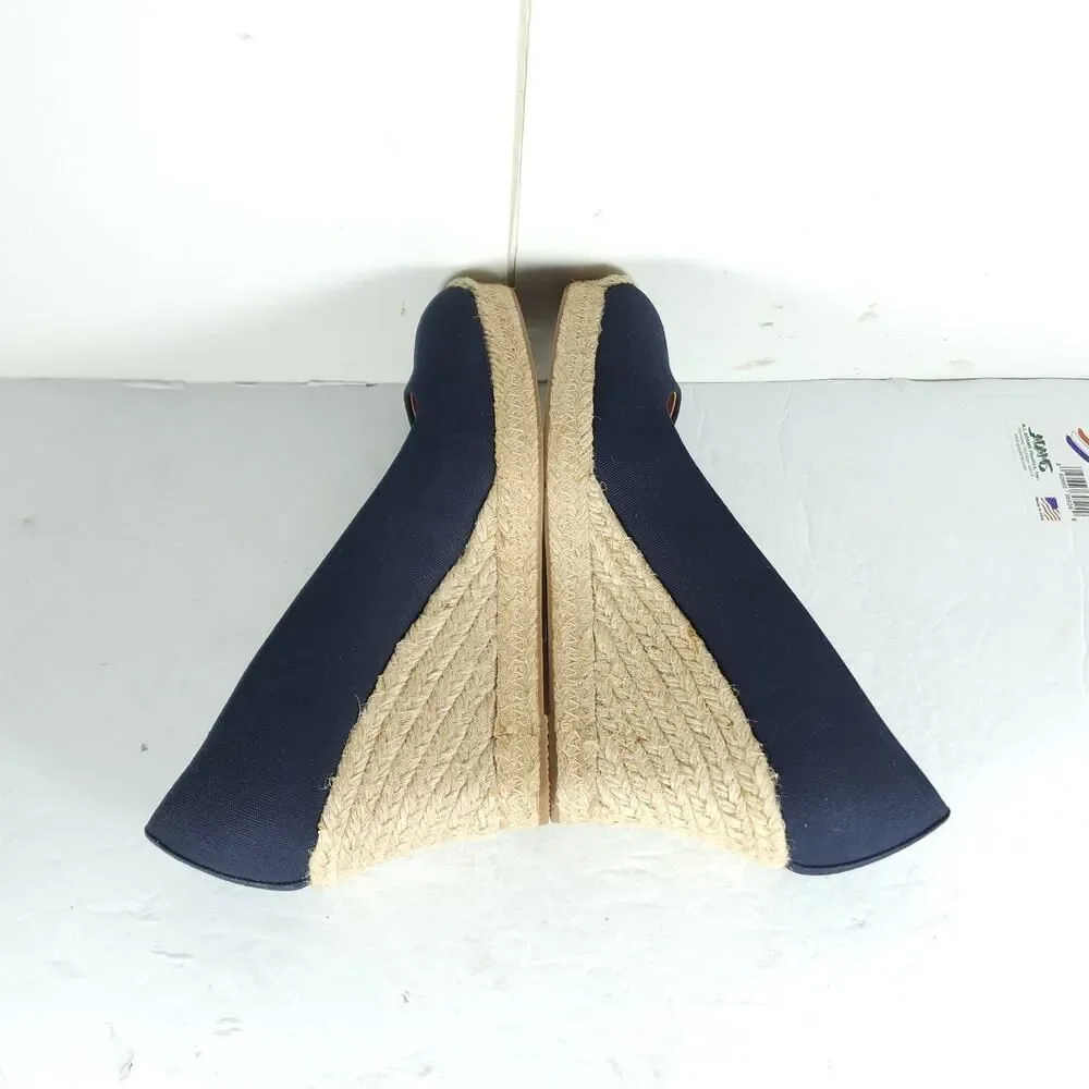 J. Crew Women's US 9 Canvas Navy Blue Wedge Pumps Espadrille Shoes New